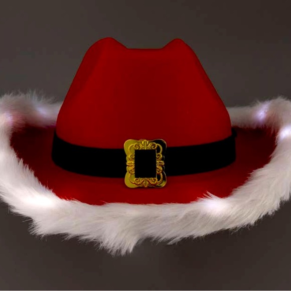 Nu Shuz Light Up Santa Claus Red Christmas Cowboy Hat - Picture 3 of 6